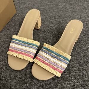 J.Crew Women's Woven Mule Sandals Rainbow Raffia Sz 9 NIB 128